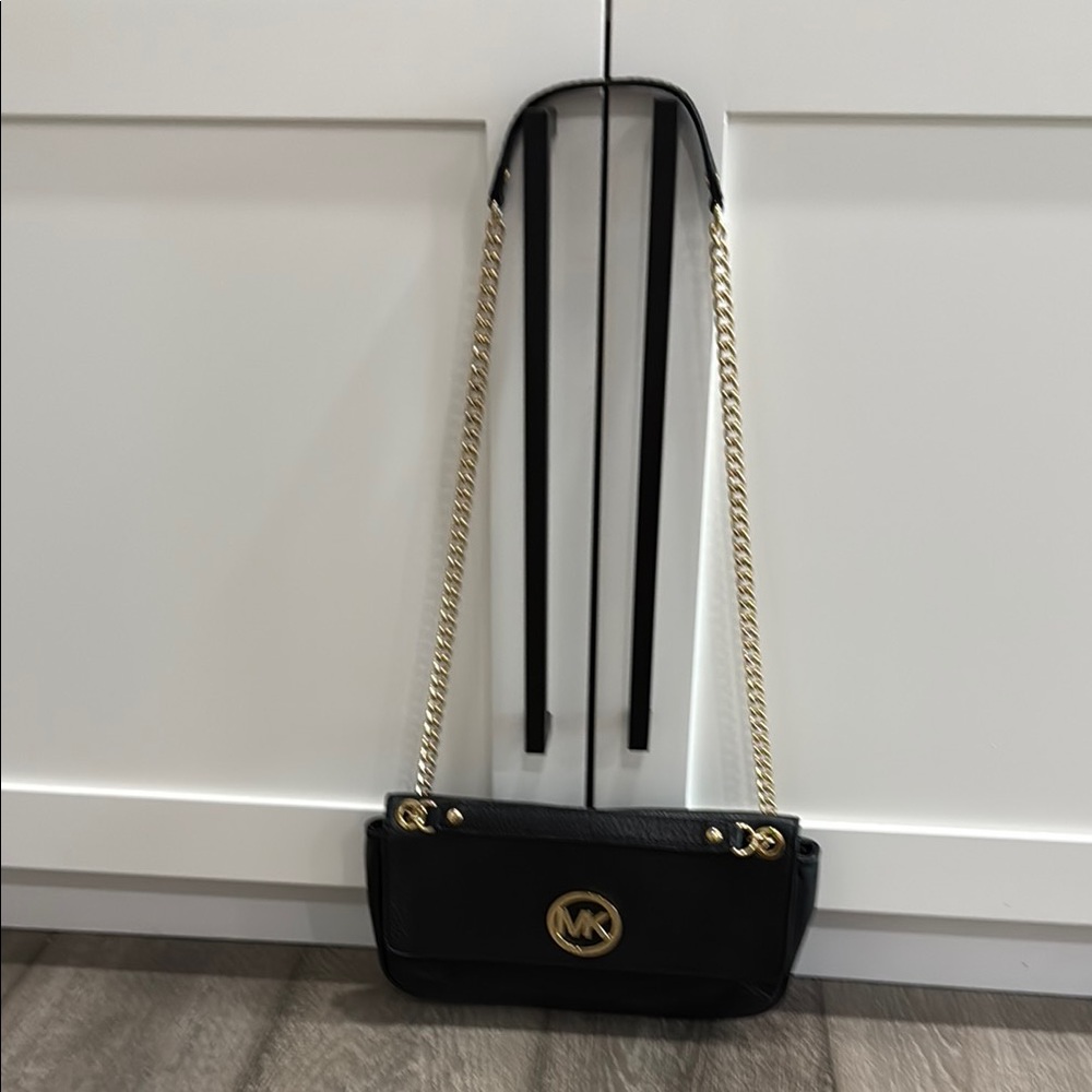 Michael Kors Black and Gold Crossbody Bag with Chain Strap